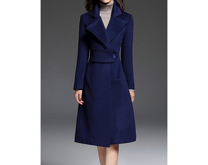 Women's Going out CoatSolid Notch Lapel Long Sleeve Fall / Winter Blue Wool / Polyester Thick