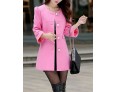 Women's Casual/Daily Simple Coat,Solid Notch Lapel Long Sleeve Fall Pink / White / Yellow Wool Medium