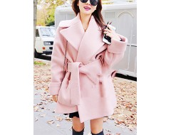 Women's Casual/Daily Simple Coat,Solid Shirt Collar Long Sleeve Winter Pink / Gray Wool Thick