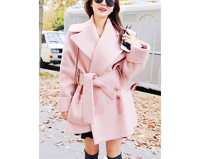 Women's Casual/Daily Simple Coat,Solid Shirt Collar Long Sleeve Winter Pink / Gray Wool Thick