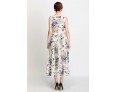 Women's Butterfly Print Beige Dress, Vintage/Print/Maxi U Neck Sleeveless Swing