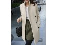 Women's Casual/Daily Simple Coat,Solid Notch Lapel Long Sleeve Fall Beige Wool Medium