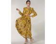 Women's Casual/Daily Swing Dress,Floral Crew Neck Maxi Long Sleeve Red / Yellow Polyester Spring