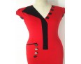 Women's Vintage V Neck Button Dress , Cotton Blends Red Bodycon/Casual/Party/Work