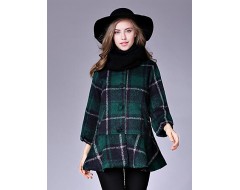 Women's Casual/Daily Street chic CoatPlaid Round Neck Long Sleeve Fall / Winter Red / Black / Green Wool Medium