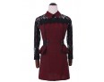 Women's Patchwork Red / Gray Lace Hin Thin Slim Temperament Dress , Work / Plus Sizes Shirt Collar Long Sleeve