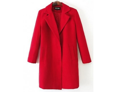 Women's Casual/Daily Plus Size Pea Coats,Solid Shirt Collar Long Sleeve Winter Red Wool