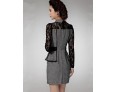 Women's Patchwork Red / Gray Lace Hin Thin Slim Temperament Dress , Work / Plus Sizes Shirt Collar Long Sleeve