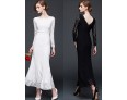 Women's Sexy Lace Halter Hollowing Round Neck Long Sleeve Party Cocktail Long Dress