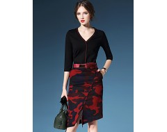 Women's Patchwork Black DressCasualWork V NeckSleeve