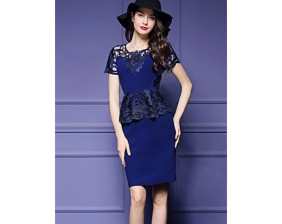 Women's Sophisticated Print Bodycon Dress,Round Neck Knee-length Polyester