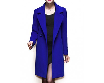 Women's Coat,Solid / Patchwork Peaked Lapel Long Sleeve Winter Blue / Black / Yellow Wool / Others Thick