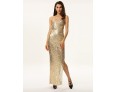 Women's Sexy Sequins Gold Strapless Maxi Dress