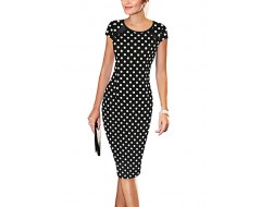 Women's Vintage / Simple / Street chic Polka Dot A Line / Bodycon Dress,Round Neck Knee-length Cotton / Polyester