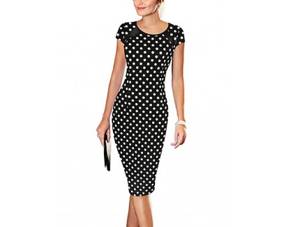 Women's Vintage / Simple / Street chic Polka Dot A Line / Bodycon Dress,Round Neck Knee-length Cotton / Polyester