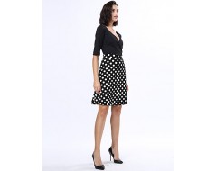 Women's Casual/Daily Plus Size Dress,Solid / Polka Dot V Neck Knee-length ? Length Sleeve Black Polyester Fall