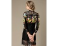 Women's Print Black DressVintageSexy Stand Long Sleeve