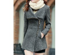 Women's Casual/Daily Simple Coat,Print Shirt Collar Long Sleeve Winter Red / Gray Wool Thick