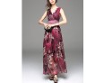 Going out Simple Sheath Dress,Print V Neck Maxi Sleeveless Blue / Red Polyester Summer Mid Rise