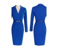 Women's Work Bodycon Dress,Solid V Neck Knee-length Long Sleeve Blue / Black Cotton / Polyester / Spandex Spring