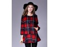 Women's Casual/Daily Street chic CoatPlaid Round Neck Long Sleeve Fall / Winter Red / Black / Green Wool Medium