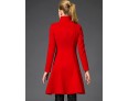 Women's Going out Sophisticated Coat,Solid Stand Long Sleeve Winter Red / Black Wool Medium