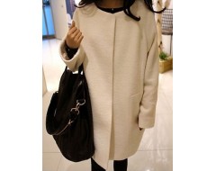 Women's Casual/Daily Simple Coat,Solid Round Neck Long Sleeve Fall / Winter Blue / White Wool Thick