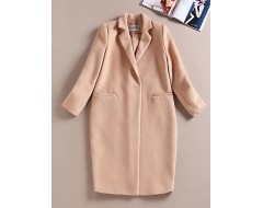 Boutique S Formal / Work Simple CoatSolid Peaked Lapel Long Sleeve Winter Beige Wool / Spandex Medium