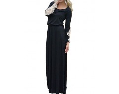 Women's Casual/Daily Simple Little Black / Swing Dress,Patchwork Round Neck Maxi Long Sleeve Black Polyester / Spandex Spring Mid Rise