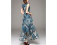 Going out Simple Sheath Dress,Print V Neck Maxi Sleeveless Blue / Red Polyester Summer Mid Rise