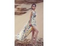 Women's Butterfly Print Beige Dress, Vintage/Print/Maxi U Neck Sleeveless Swing