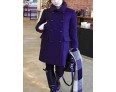 Women's Casual/Daily Simple Coat,Solid Notch Lapel Long Sleeve Winter Blue Polyester Medium