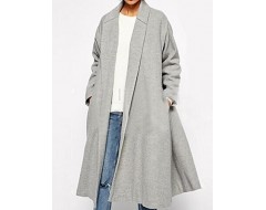 Women's Coat,Solid Shirt Collar Long Sleeve Winter Gray Wool Opaque