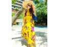 Beach Swing Dress,Print Maxi Sleeveless Yellow Summer Inelastic Thin