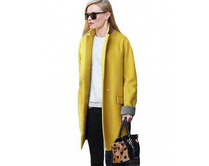 Women's Casual/Daily Simple Coat,Solid Stand Long Sleeve Winter Blue / Yellow Others Thick