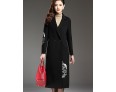 Women's Plus Size Street chic CoatPrint Notch Lapel Long Sleeve Fall / Winter Red / Black / Gray Wool / Polyester Thick