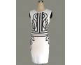 Women's Plus Size White Round Neck Midi Dress, Cotton Blends Knee-length Sleeveless