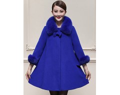 Women's Plus Size / Casual/Daily Simple Coat,Solid Round Neck Long Sleeve Winter Blue / Yellow Wool / Faux Fur Thick