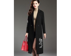 Women's Plus Size Street chic CoatPrint Notch Lapel Long Sleeve Fall / Winter Red / Black / Gray Wool / Polyester Thick