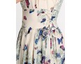 Women's Butterfly Print Beige Dress, Vintage/Print/Maxi U Neck Sleeveless Swing