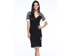 Women's Vintage/Sexy/Cute/Party/Work Micro-elastic Short Sleeve Knee-length Dress (Cotton Blends)