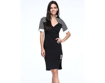 Women's Vintage/Sexy/Cute/Party/Work Micro-elastic Short Sleeve Knee-length Dress (Cotton Blends)