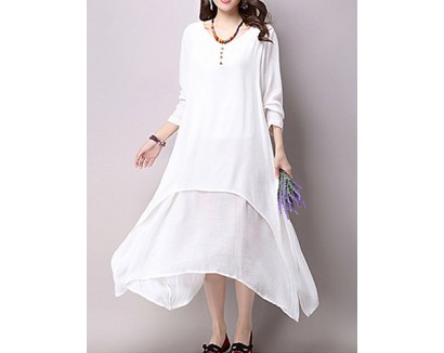 Women's Casual / Day Solid Loose / Swing Dress ,False Two Literature and ArtV Neck Maxi Cotton / Linen