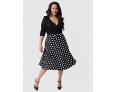 Women's Casual/Daily Plus Size Dress,Solid / Polka Dot V Neck Knee-length ? Length Sleeve Black Polyester Fall