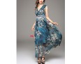 Going out Simple Sheath Dress,Print V Neck Maxi Sleeveless Blue / Red Polyester Summer Mid Rise