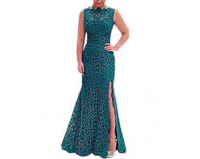 Women's Party/Cocktail Trumpet/Mermaid Dress,Solid Round Neck Maxi Sleeveless Green Summer