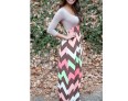 Women's Beach Loose Dress,Striped / Print Round Neck Maxi Long Sleeve Gray / Green Cotton Fall