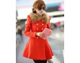 Women's Vintage Coat,Solid Shirt Collar Long Sleeve Winter Red / Black / Orange Wool / Others Thick