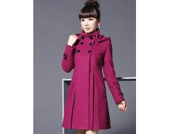 Women's Plus Size Street chic Coat,Solid Hooded Long Sleeve Winter Red / Black / Gray / Green Polyester Thick