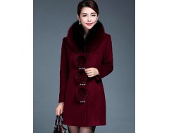 Women's Plus Size / Casual/Daily Simple Coat,Solid Round Neck Long Sleeve Winter Red / Black Wool / Faux Fur Thick